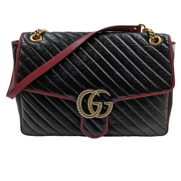 Gucci GG Marmont Quilted Chain Shoulder Bag Black/Red - Picture 1 of 9